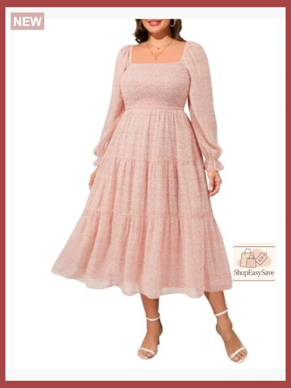 Chiffon Midi Dress Boho Elegant Square Neck Off Shoulder Puff Sleeve - Picture 4 of 7